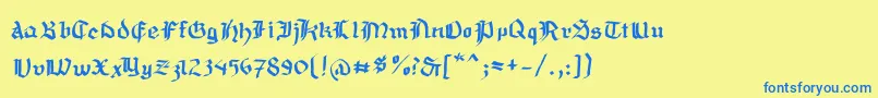 フォントMousefraktur – 青い文字が黄色の背景にあります。