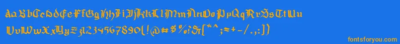 フォントMousefraktur – オレンジ色の文字が青い背景にあります。