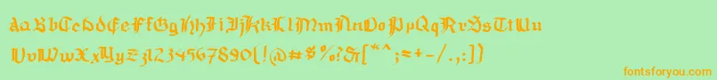 Mousefraktur-Schriftart – Orangefarbene Schriften auf grünem Hintergrund