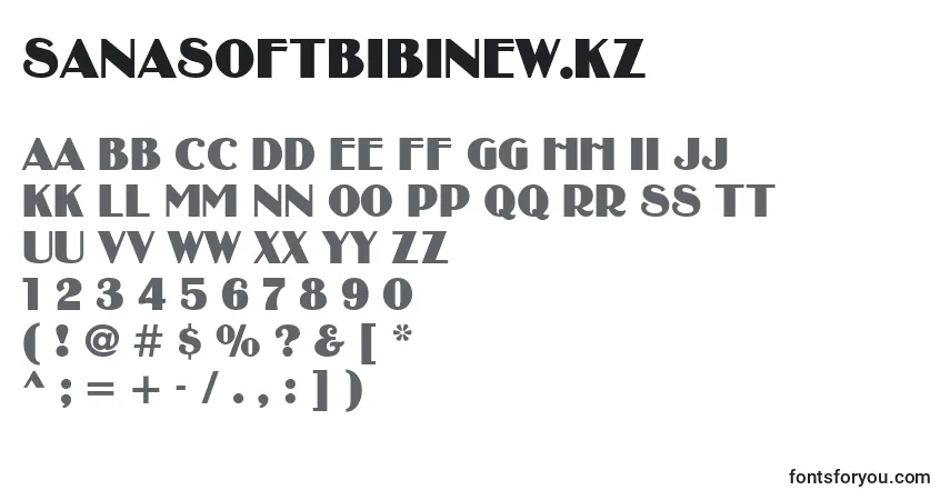 Czcionka SanasoftBibiNew.Kz – alfabet, cyfry, specjalne znaki