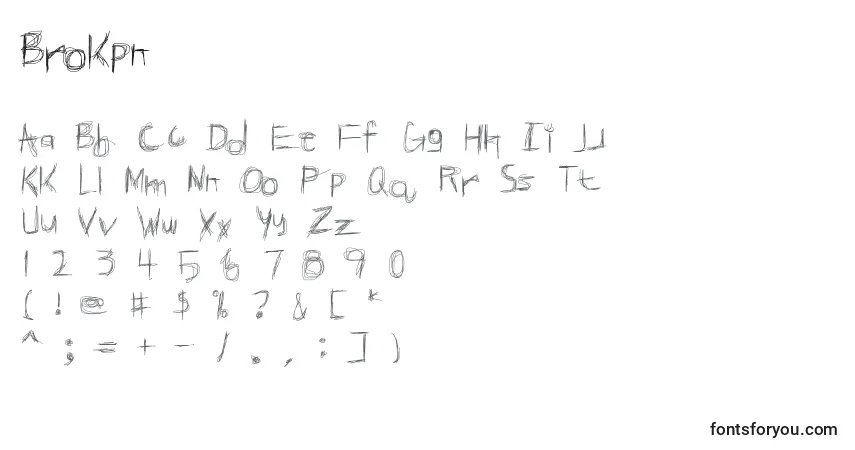 A fonte Brokpn – alfabeto, números, caracteres especiais