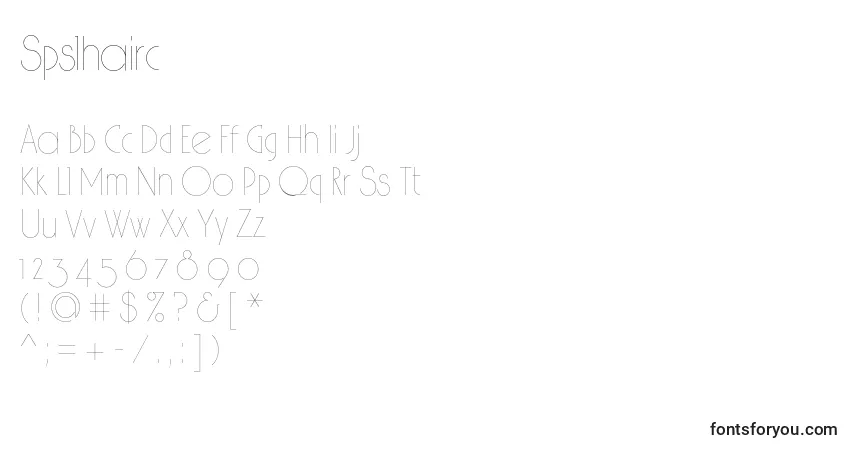 Czcionka Spslhairc – alfabet, cyfry, specjalne znaki