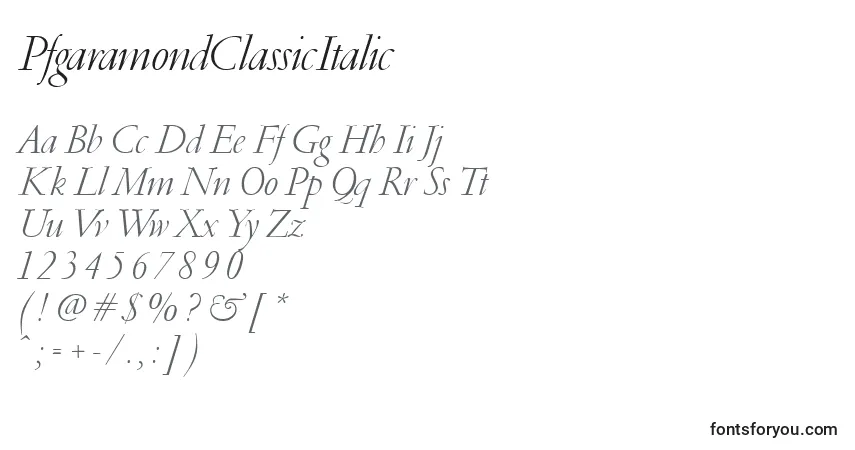 Fuente PfgaramondClassicItalic - alfabeto, números, caracteres especiales