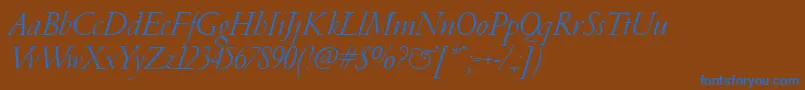 PfgaramondClassicItalic-Schriftart – Blaue Schriften auf braunem Hintergrund