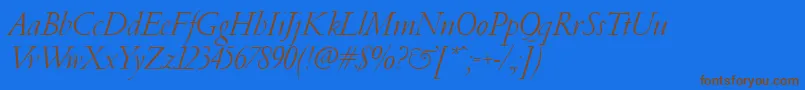 フォントPfgaramondClassicItalic – 茶色の文字が青い背景にあります。