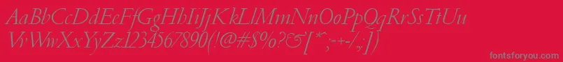 PfgaramondClassicItalic-fontti – harmaat kirjasimet punaisella taustalla