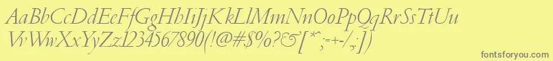 PfgaramondClassicItalic-Schriftart – Graue Schriften auf gelbem Hintergrund