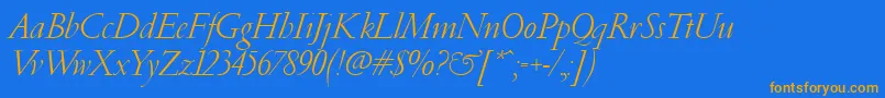 フォントPfgaramondClassicItalic – オレンジ色の文字が青い背景にあります。