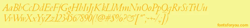 フォントPfgaramondClassicItalic – オレンジの文字が黄色の背景にあります。