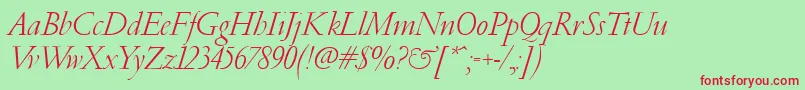 フォントPfgaramondClassicItalic – 赤い文字の緑の背景