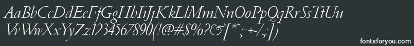 PfgaramondClassicItalic-fontti – valkoiset fontit mustalla taustalla