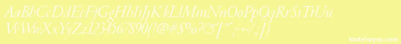 PfgaramondClassicItalic-Schriftart – Weiße Schriften auf gelbem Hintergrund