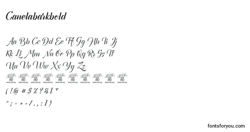 A fonte Canelabarkbold – alfabeto, números, caracteres especiais