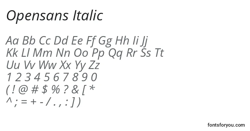 Шрифт Opensans Italic – алфавит, цифры, специальные символы