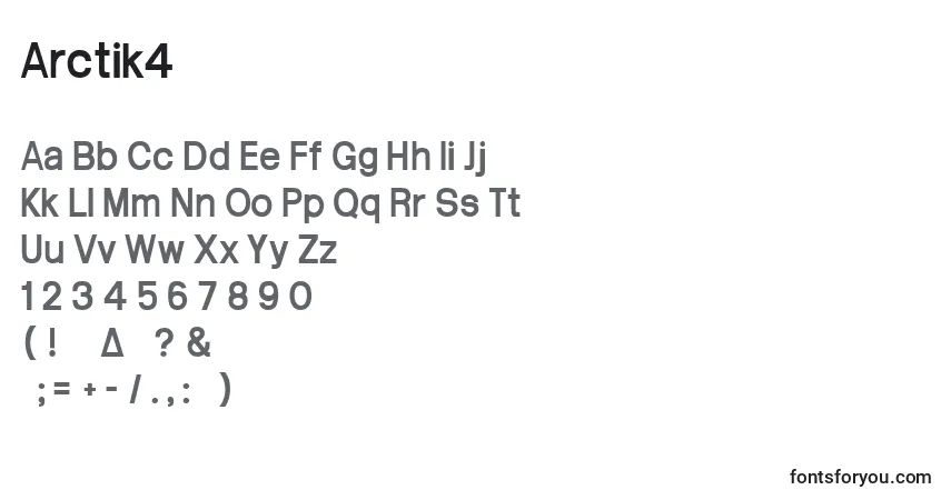 Czcionka Arctik4 – alfabet, cyfry, specjalne znaki
