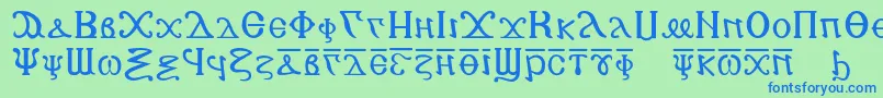 フォントCopticalphabet – 青い文字は緑の背景です。