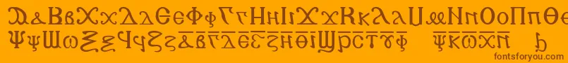 Fonte Copticalphabet – fontes marrons em um fundo laranja