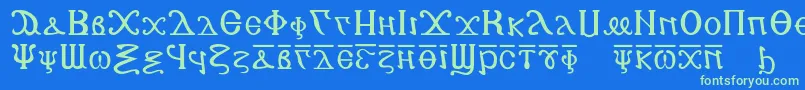 Copticalphabet-Schriftart – Grüne Schriften auf blauem Hintergrund