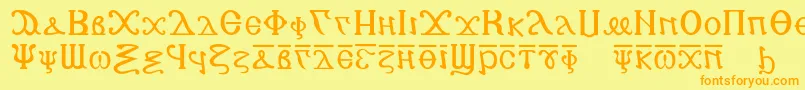 Copticalphabet-Schriftart – Orangefarbene Schriften auf gelbem Hintergrund