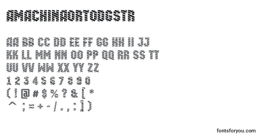 Czcionka AMachinaortodgstr – alfabet, cyfry, specjalne znaki
