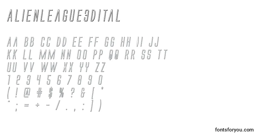 Fuente Alienleague3Dital - alfabeto, números, caracteres especiales