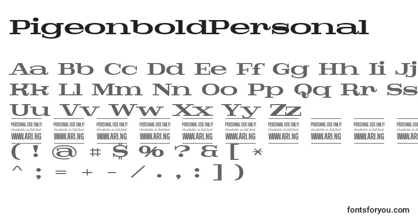 Czcionka PigeonboldPersonal – alfabet, cyfry, specjalne znaki
