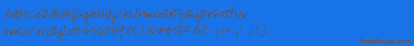 フォントHandscriptuprightRegular – 茶色の文字が青い背景にあります。