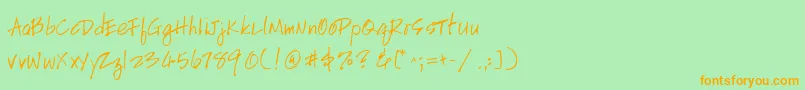 フォントHandscriptuprightRegular – オレンジの文字が緑の背景にあります。