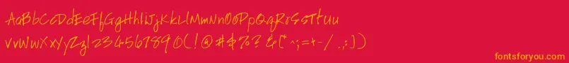 HandscriptuprightRegular-Schriftart – Orangefarbene Schriften auf rotem Hintergrund