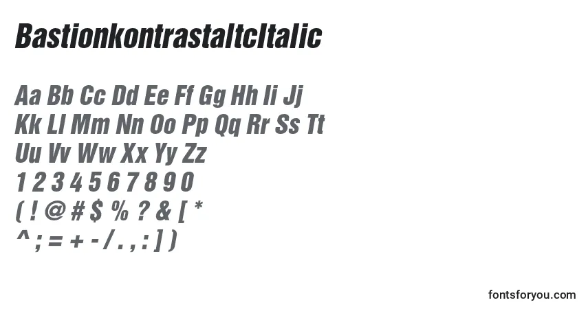 A fonte BastionkontrastaltcItalic – alfabeto, números, caracteres especiais