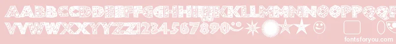 Shlockoblockodroppocaps-fontti – valkoiset fontit vaaleanpunaisella taustalla