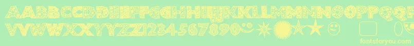 Shlockoblockodroppocaps-Schriftart – Gelbe Schriften auf grünem Hintergrund