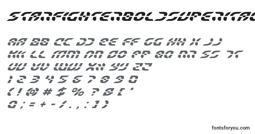 A fonte Starfighterboldsuperital – alfabeto, números, caracteres especiais