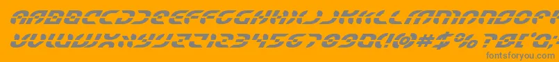 Weitere Informationen zur Starfighterboldsuperital-Schriftart Starfighterboldsuperital-Schriftart – Graue Schriften auf orangefarbenem Hintergrund