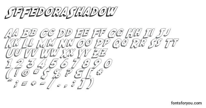 A fonte SfFedoraShadow – alfabeto, números, caracteres especiais
