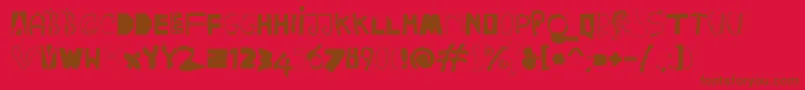 Happyfrushzero-fontti – ruskeat fontit punaisella taustalla