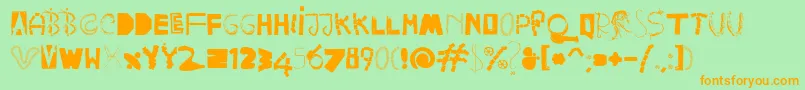 Happyfrushzero-Schriftart – Orangefarbene Schriften auf grünem Hintergrund
