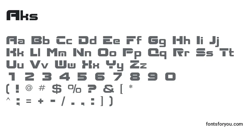 Czcionka Aks – alfabet, cyfry, specjalne znaki
