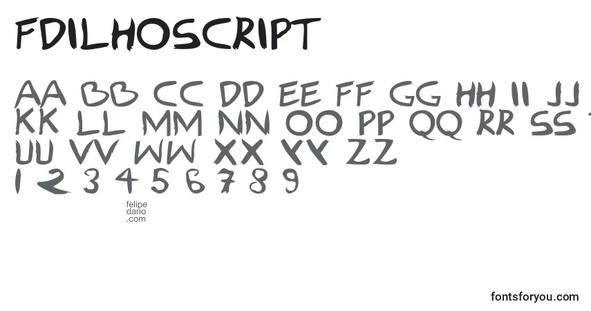 A fonte FdIlhoscript – alfabeto, números, caracteres especiais