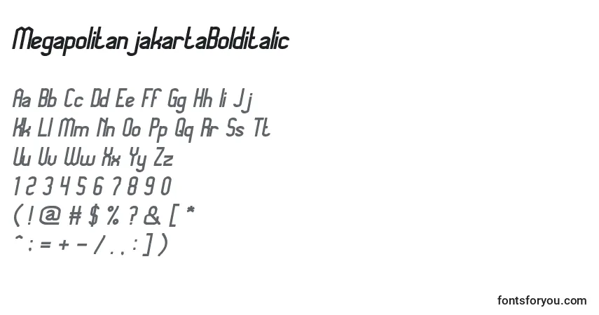 A fonte MegapolitanjakartaBolditalic – alfabeto, números, caracteres especiais