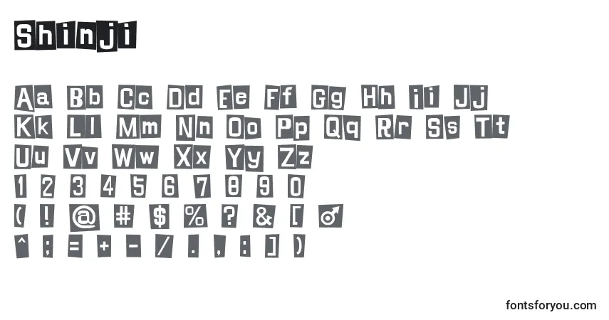 Fuente Shinji - alfabeto, números, caracteres especiales