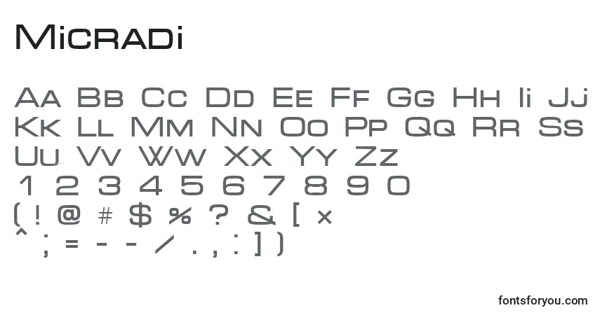 A fonte Micradi – alfabeto, números, caracteres especiais
