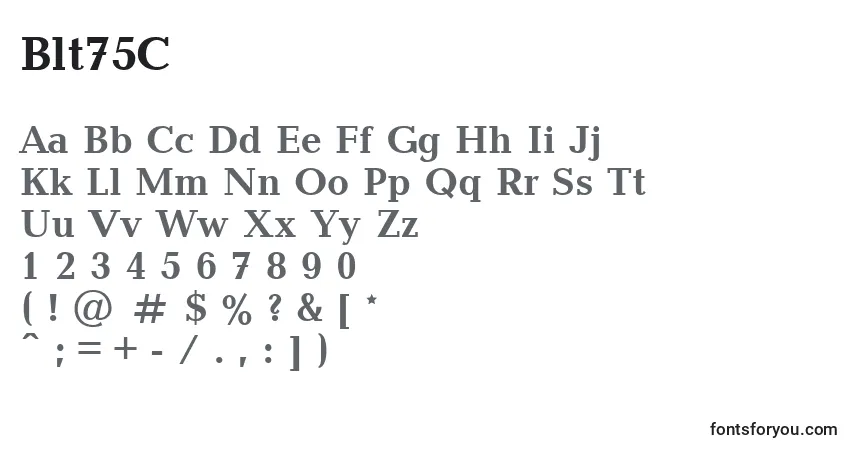 Czcionka Blt75C – alfabet, cyfry, specjalne znaki