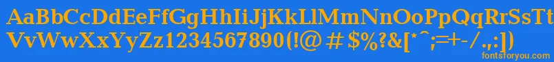 フォントBlt75C – オレンジ色の文字が青い背景にあります。