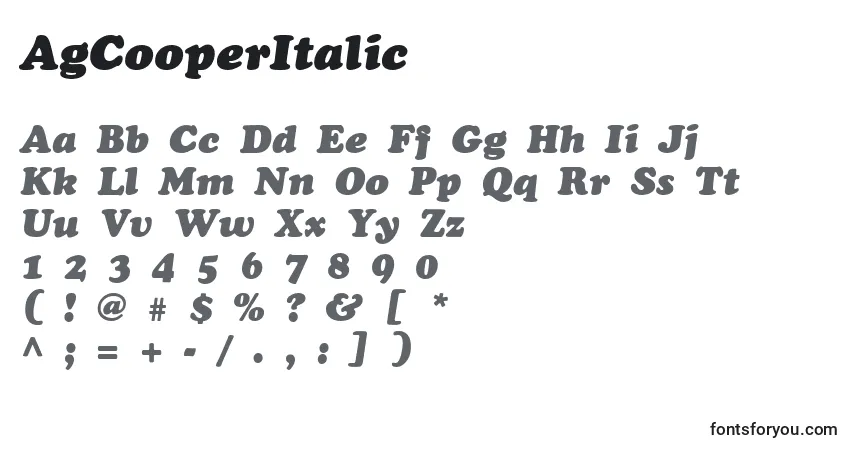 Czcionka AgCooperItalic – alfabet, cyfry, specjalne znaki