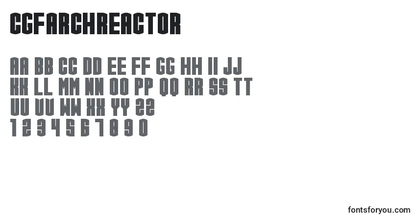 Czcionka CgfArchReactor – alfabet, cyfry, specjalne znaki