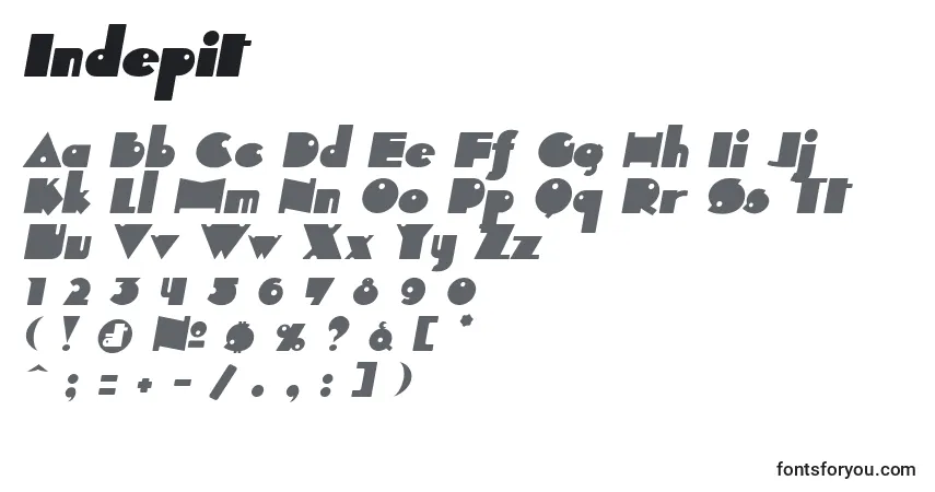 Indepit-fontti – aakkoset, numerot, erikoismerkit