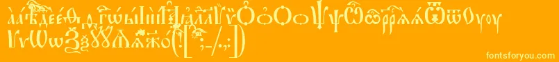 IrmologionIeucs Font – Yellow Fonts on Orange Background