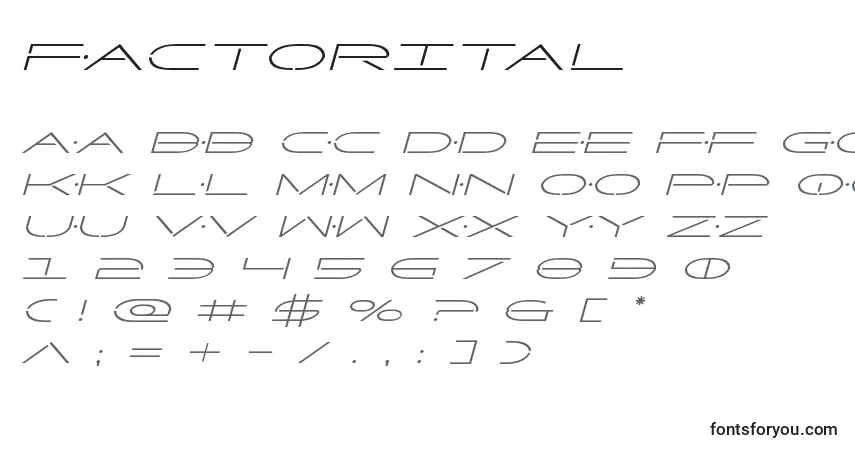 Schriftart Factorital – Alphabet, Zahlen, spezielle Symbole