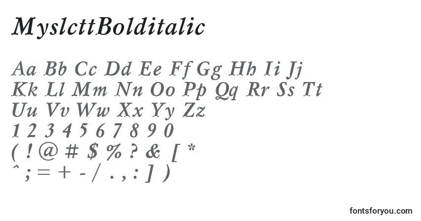Schriftart MyslcttBolditalic – Alphabet, Zahlen, spezielle Symbole